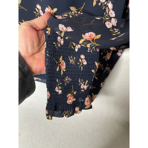 1 State Womens Blue Floral-print Split-neck Poet Sleeve Blouse Wimsy Size Small - Picture 4 of 9